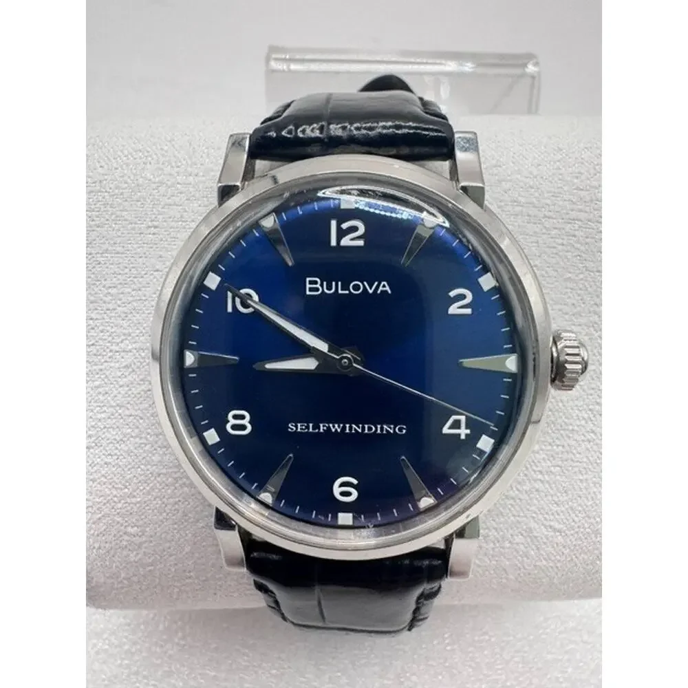 Bulova 96A242 Classic Automatic Blue Dial Leather Strap Selfwinding Watch $499